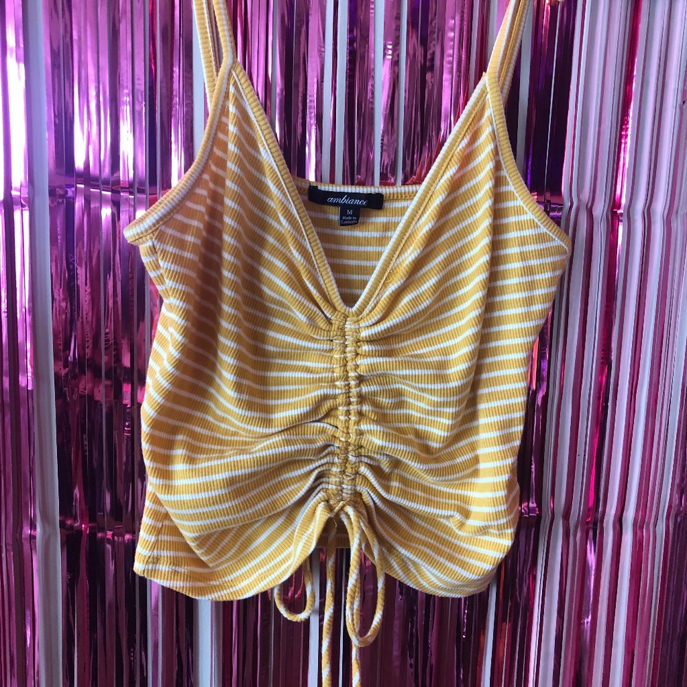 Yellow Striped Cropped Tank